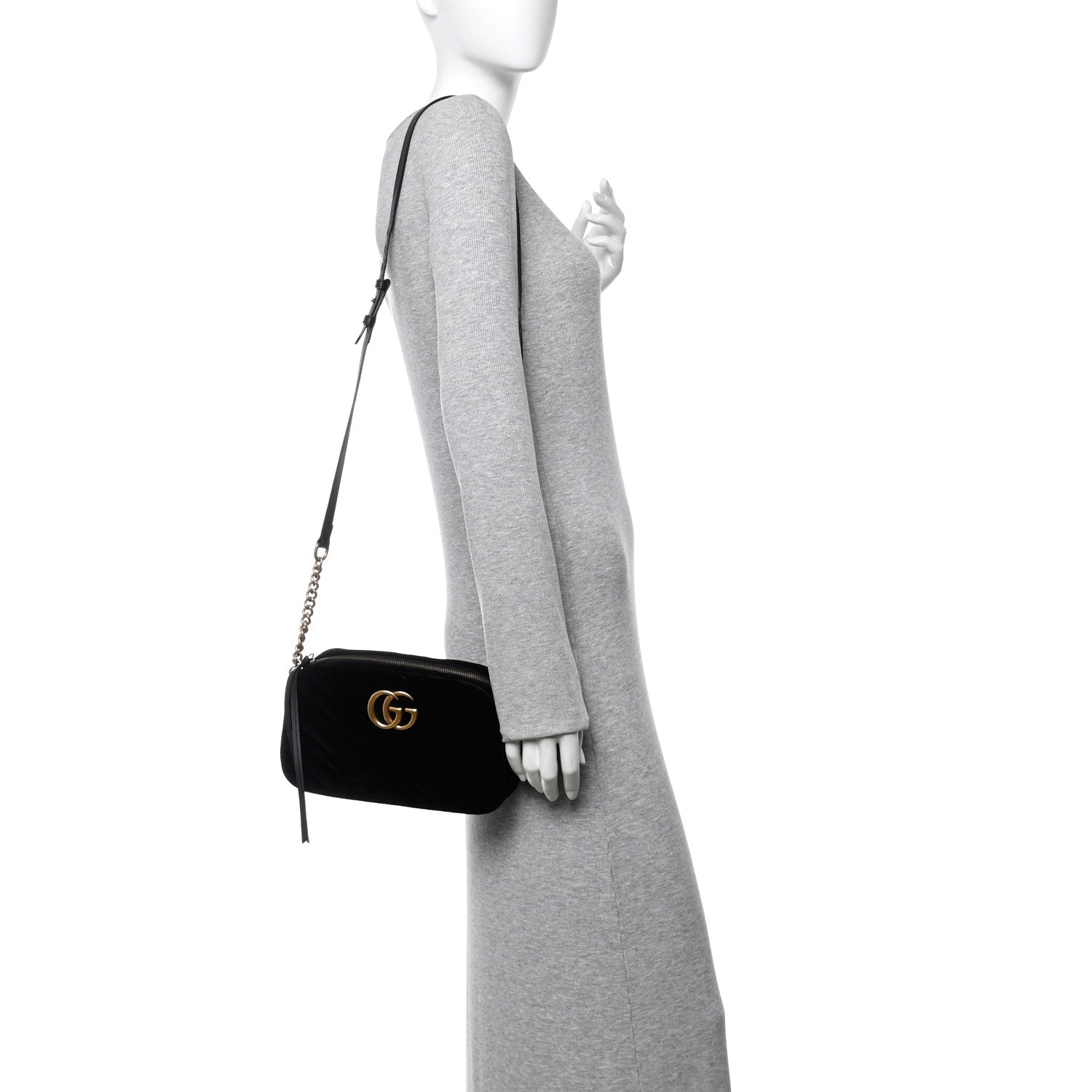 Gucci Velvet Matelasse Small GG Marmont Chain Shoulder Bag Black 2 of 13