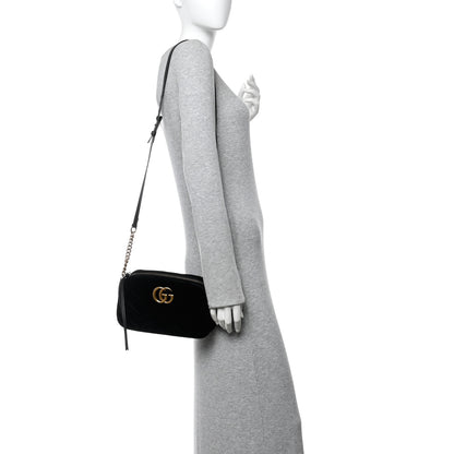 Gucci Velvet Matelasse Small GG Marmont Chain Shoulder Bag Black 2 of 13