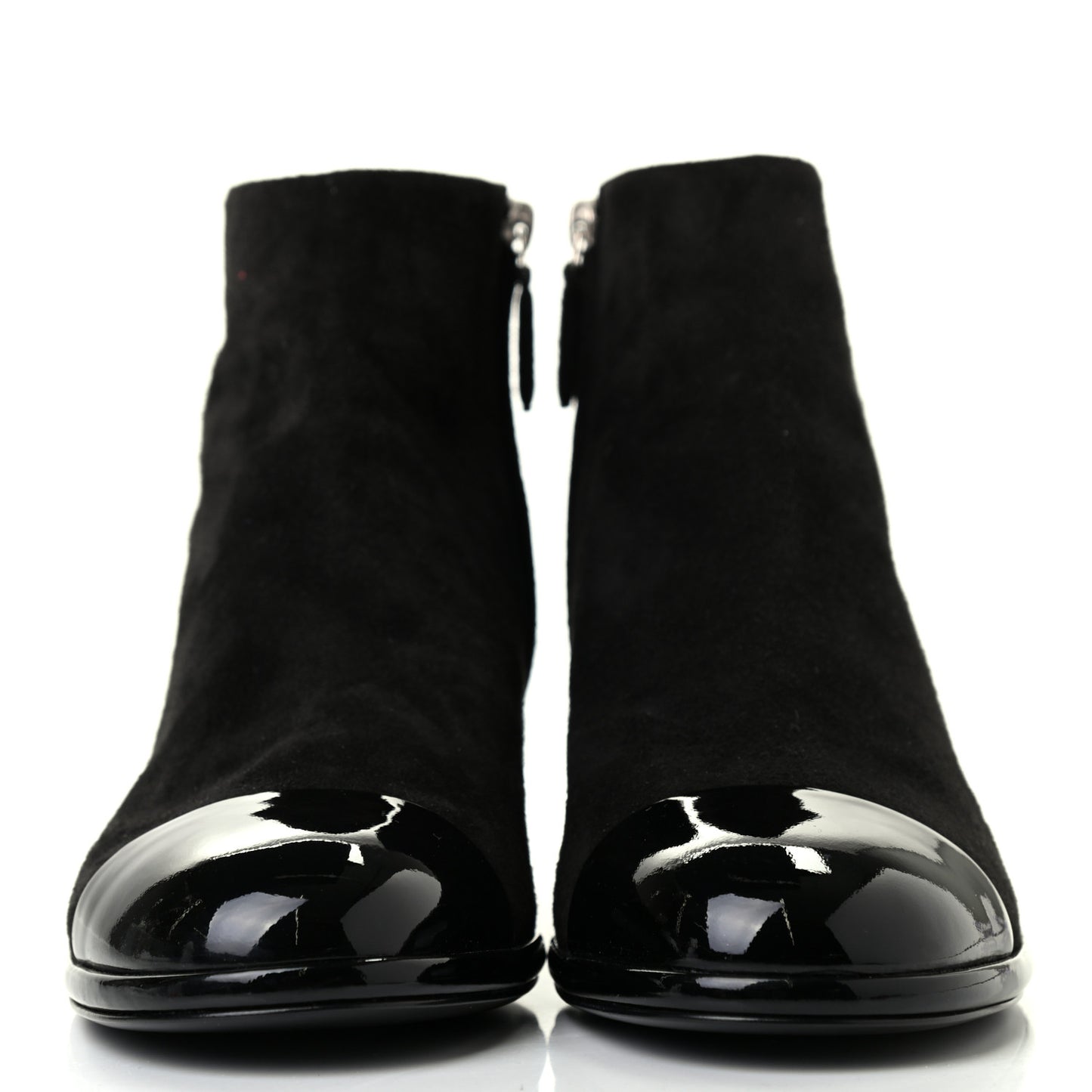 Kid Suede Patent Calfskin Charm Cap Toe Short Boots 38.5 Black