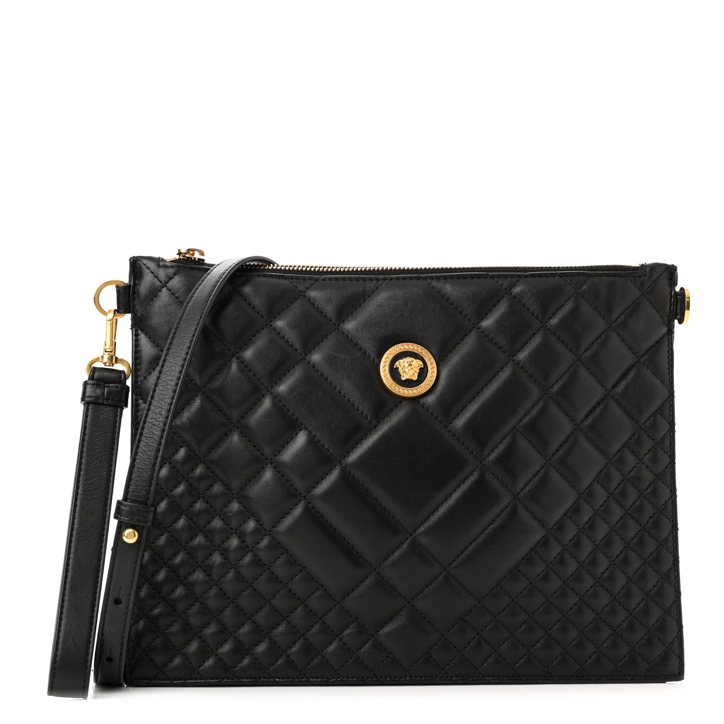 Calfskin Quilted Large Tribute Icon Crossbody Pouch Black