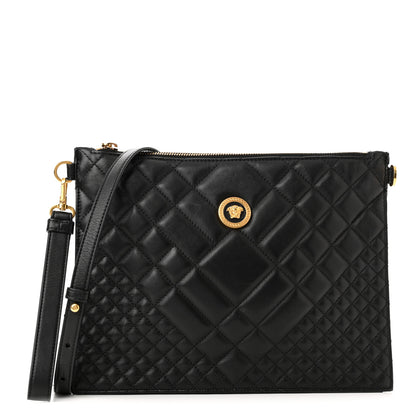 Versace Calfskin Quilted Large Tribute Icon Crossbody Pouch Black 1 of 9