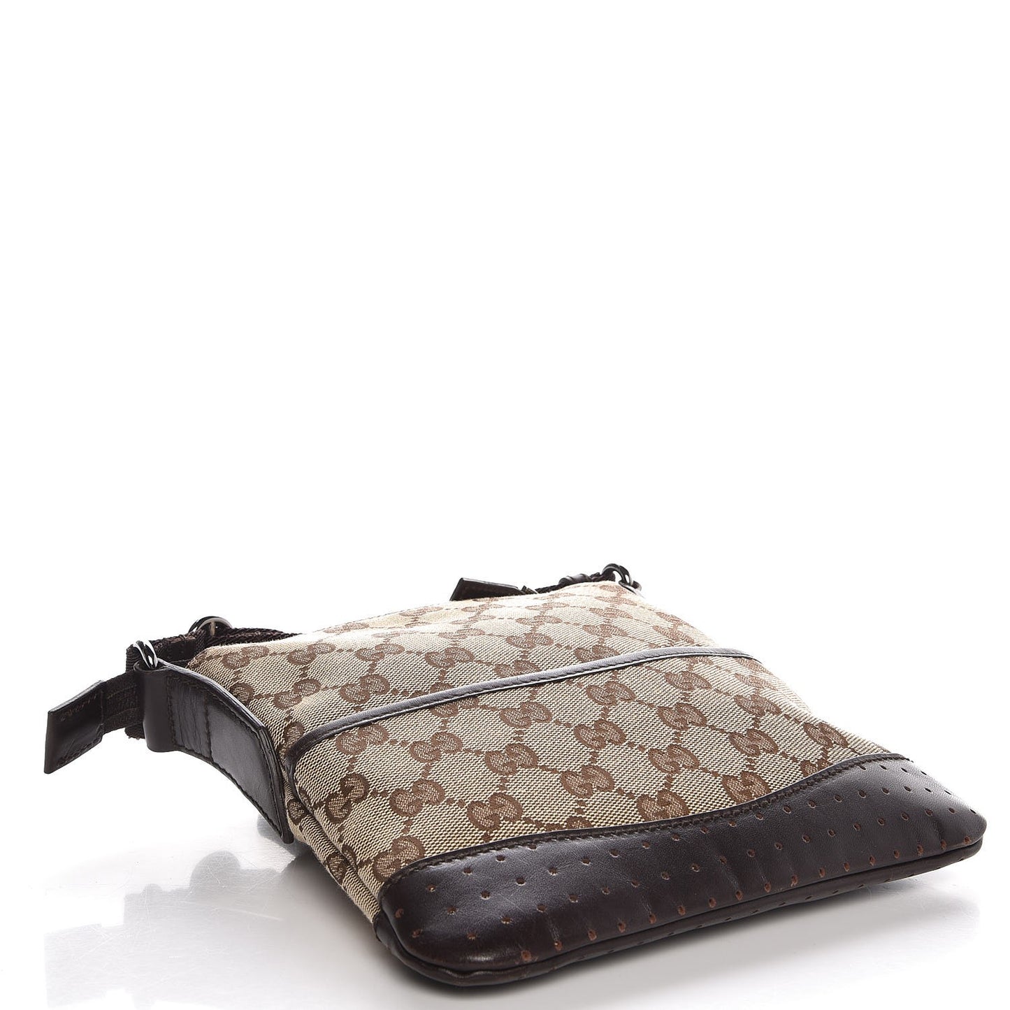 Monogram Calfskin Perforated Small Flat Messenger Bag Dark Brown