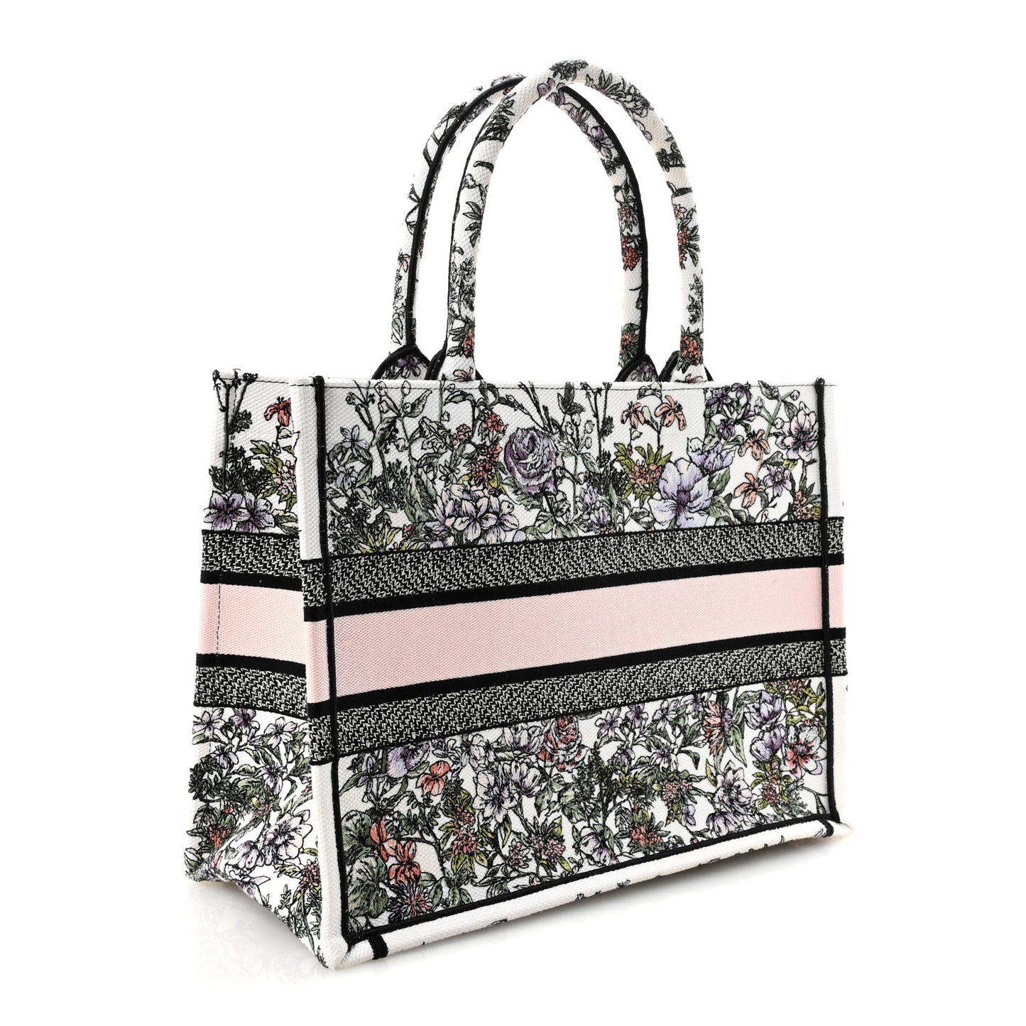 Canvas Embroidered Medium Flowers Book Tote White