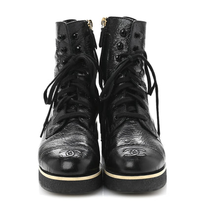 Chanel Shiny Crumpled Lambskin Lace Up Combat Boots 36.5 Black 3 of 10