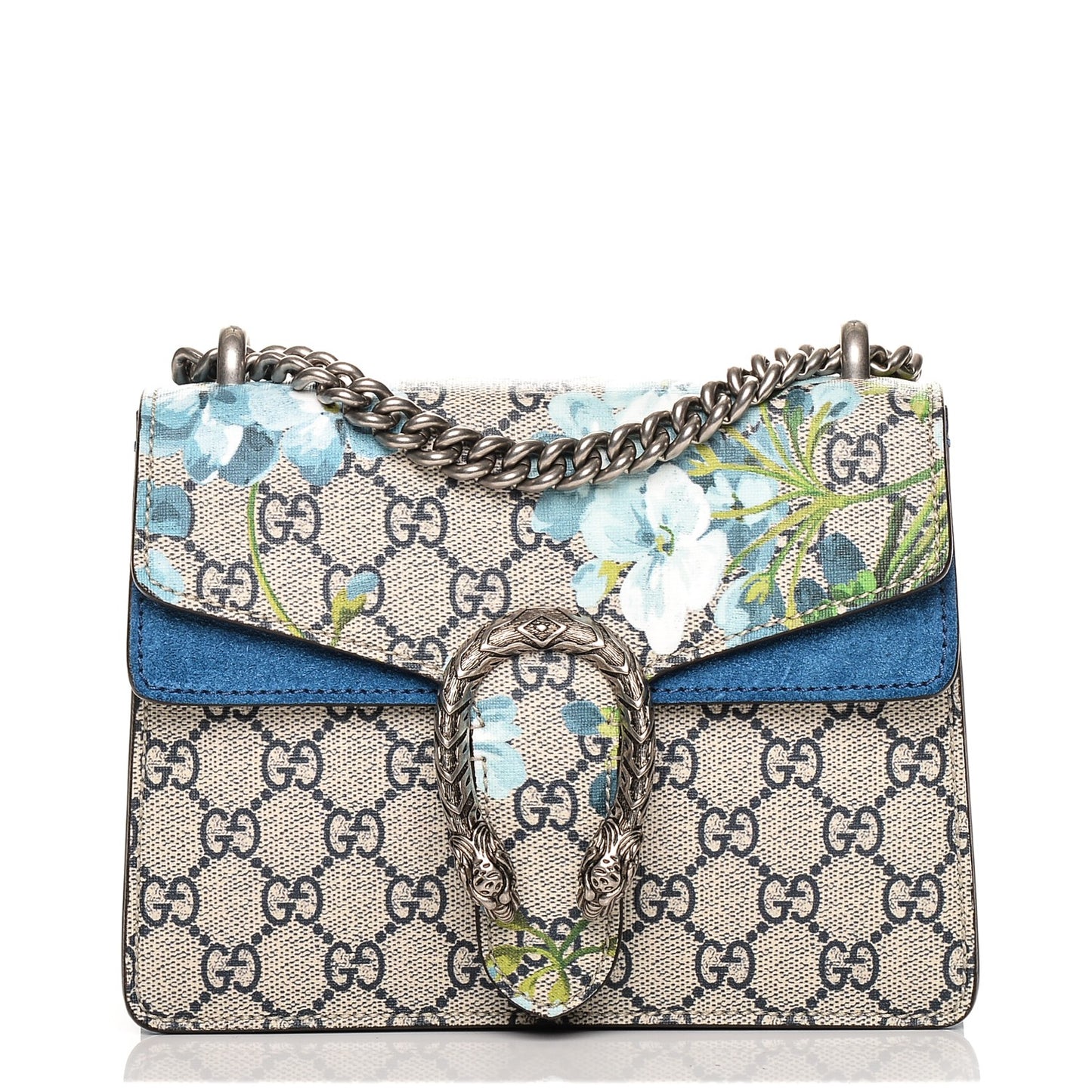 GG Supreme Monogram Blooms Mini Dionysus Shoulder Bag Beige Navy Vintage Blue