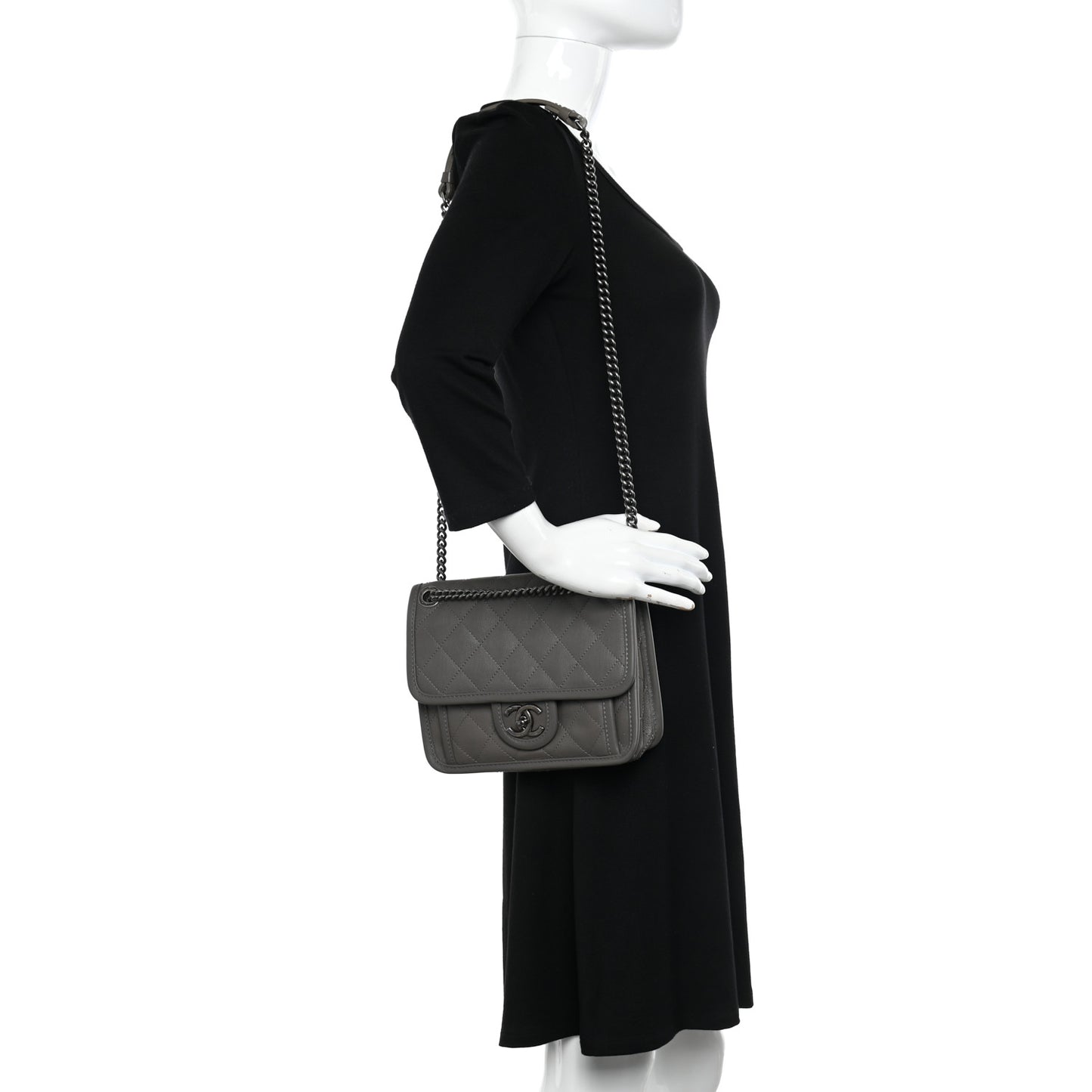 Calfskin Quilted Mini French Riviera Flap Grey