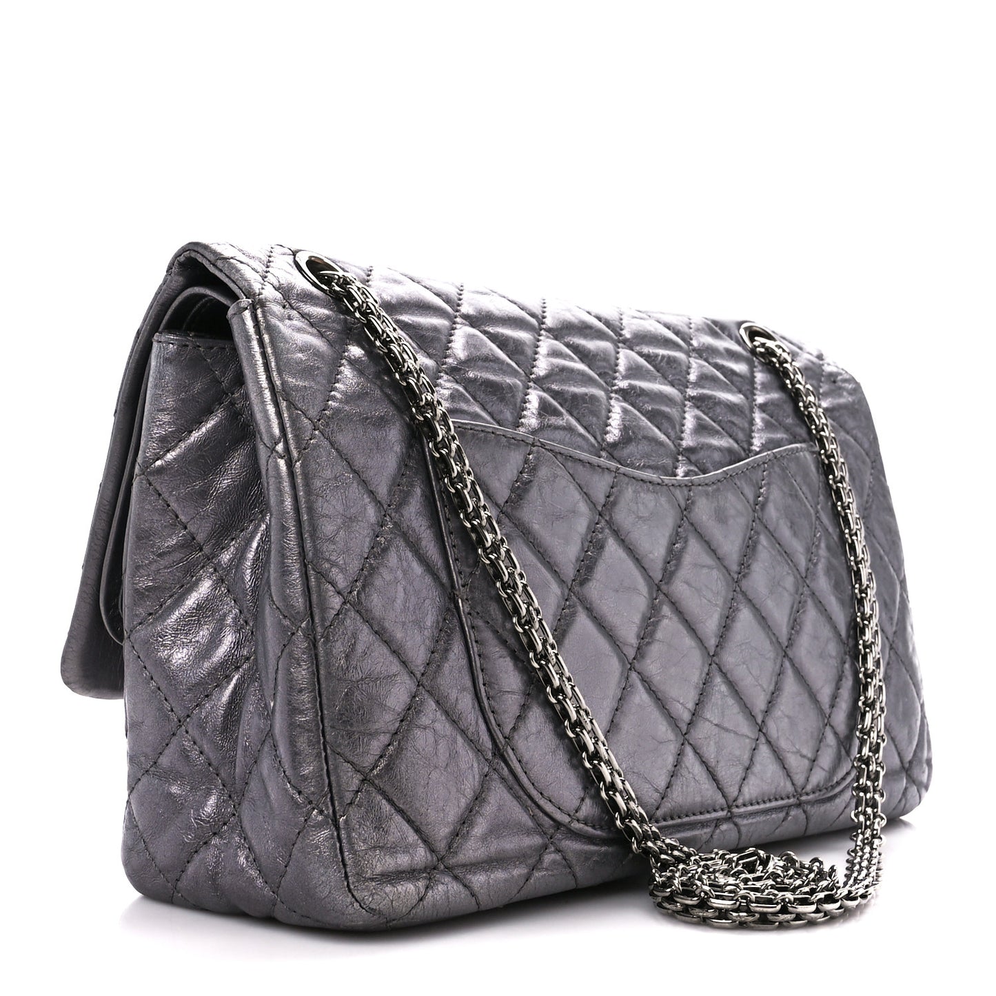 Metallic Aged Calfskin Quilted 2.55 Reissue 227 Flap Dark Silver