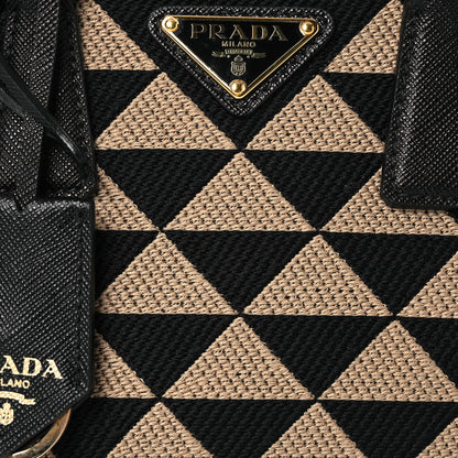 Prada Jacquard Saffiano Triangolo Symbole Embroidered Mini Galleria Double Zip Tote Black Corda 11 of 14