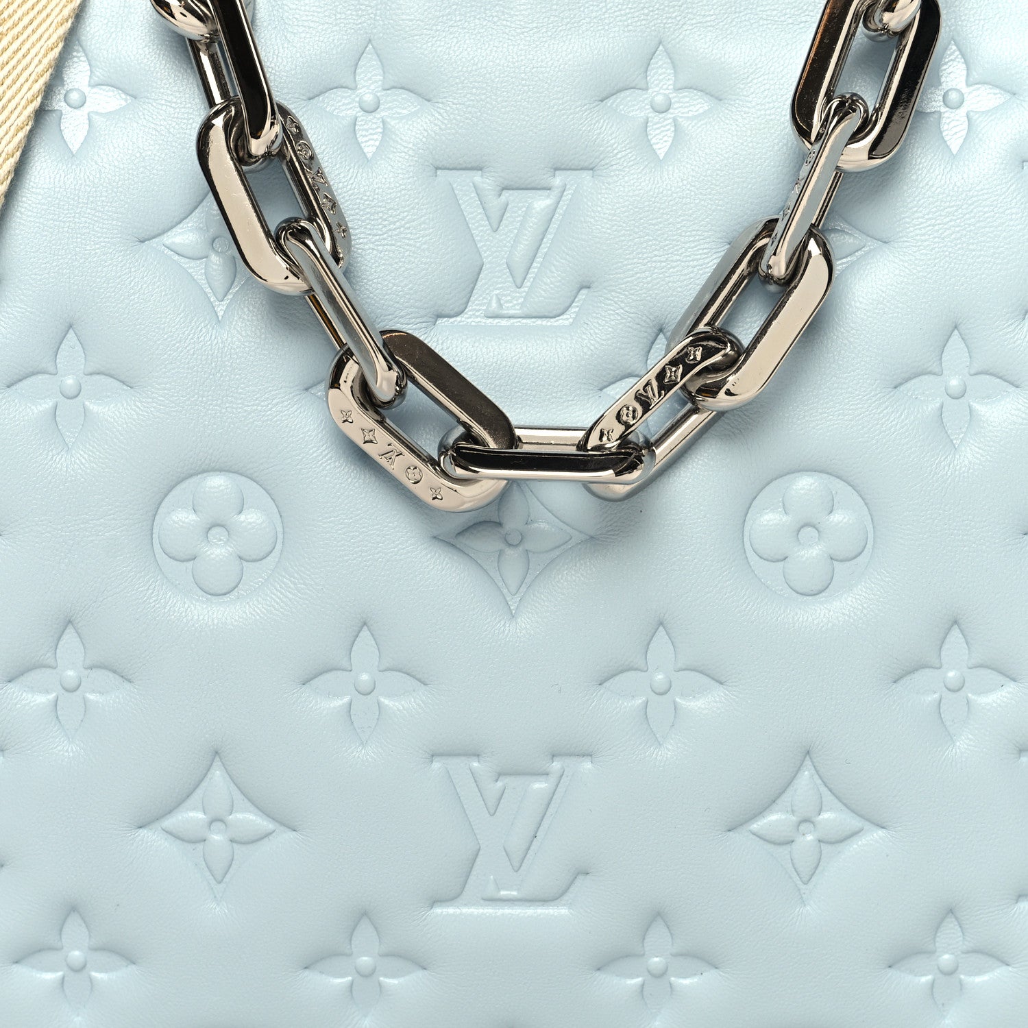 Louis Vuitton Lambskin Embossed Monogram Coussin PM Bleu 9 of 11