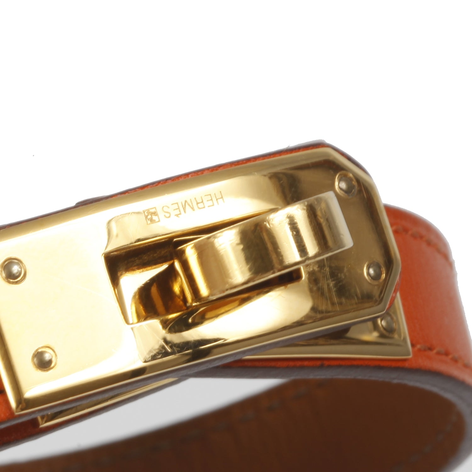 Hermes Chamonix Leather Kelly Double Tour Bracelet Orange 3 of 5