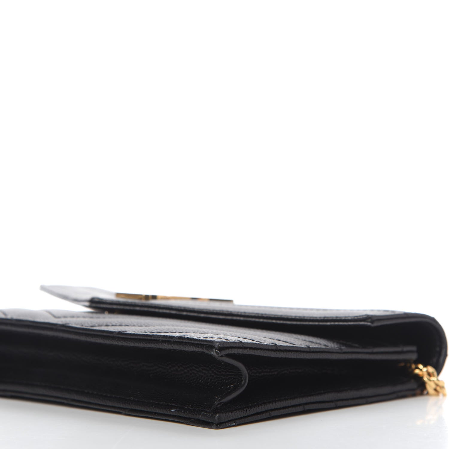 Saint Laurent Grain De Poudre Matelasse Chevron Monogram Envelope Chain Wallet Black 7 of 10