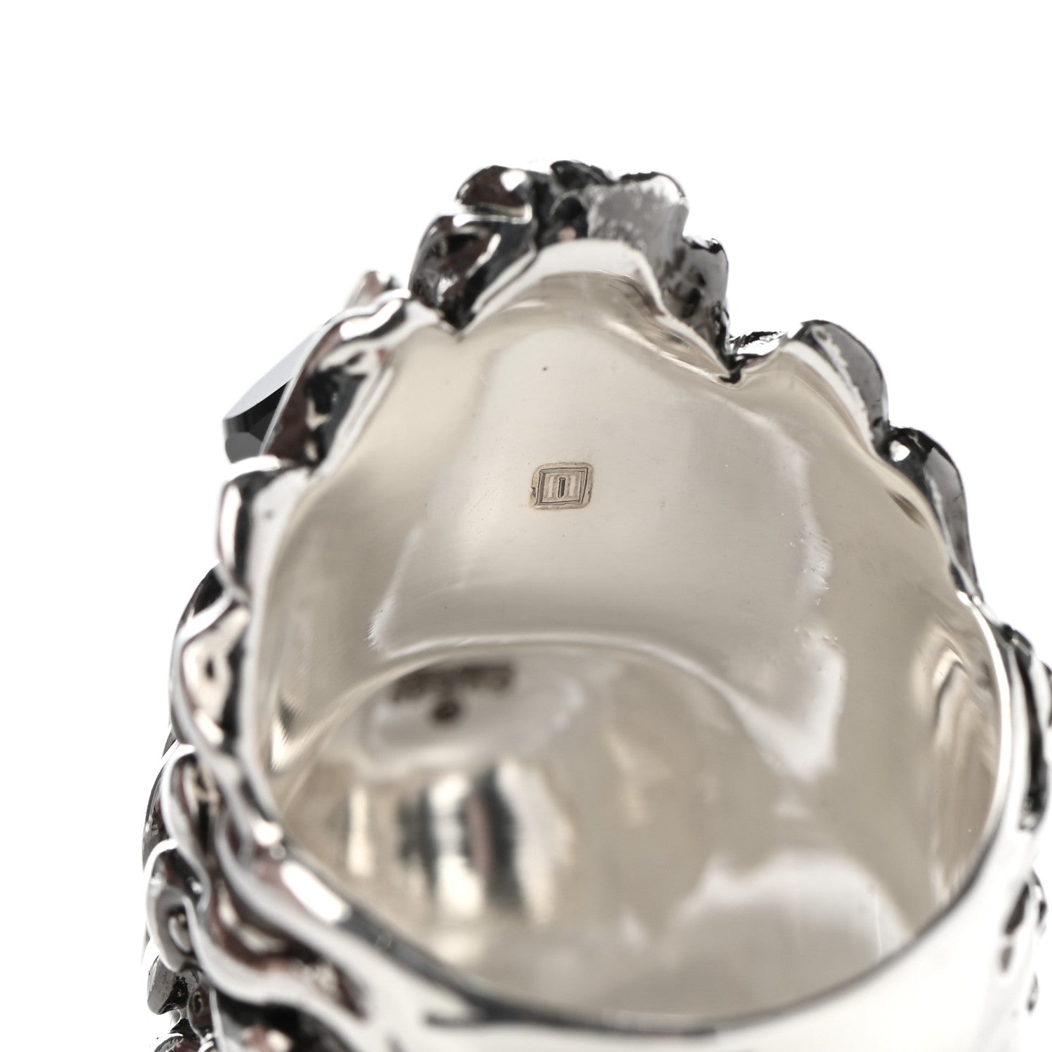 Gucci Metal Crystal Lion Head Ring 7.5 Black Aged Silver 56/7.5 Silver 7 of 8