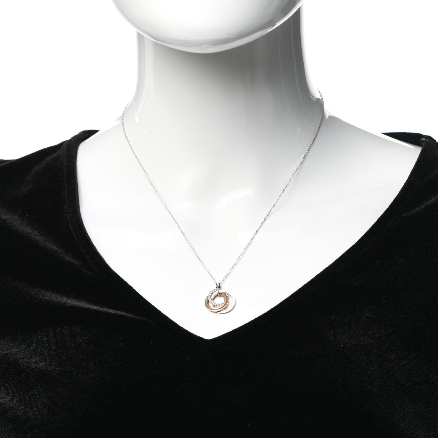 18K White Rose Gold Diamond 1837 Triple Interlocking Circles Pendant Necklace