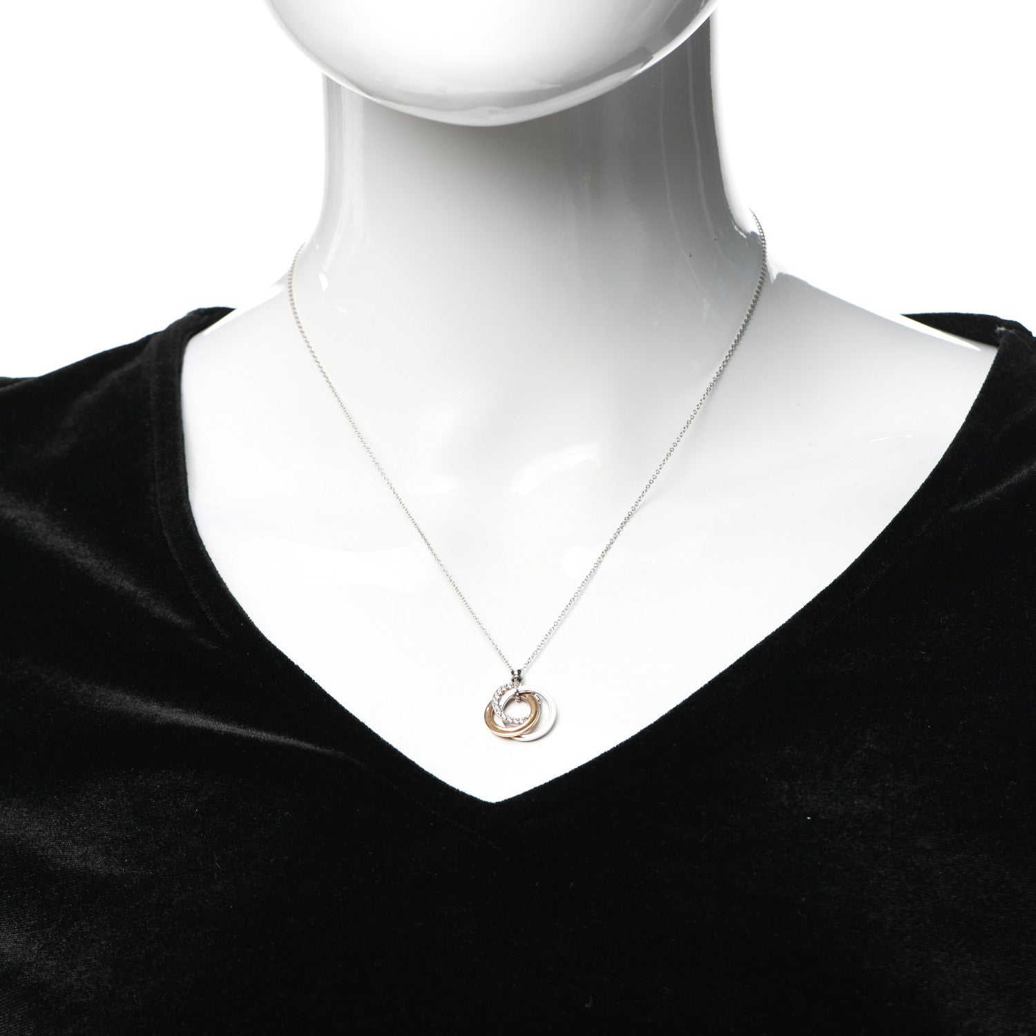 Tiffany 18K White Rose Gold Diamond 1837 Triple Interlocking Circles Pendant Necklace 2 of 5