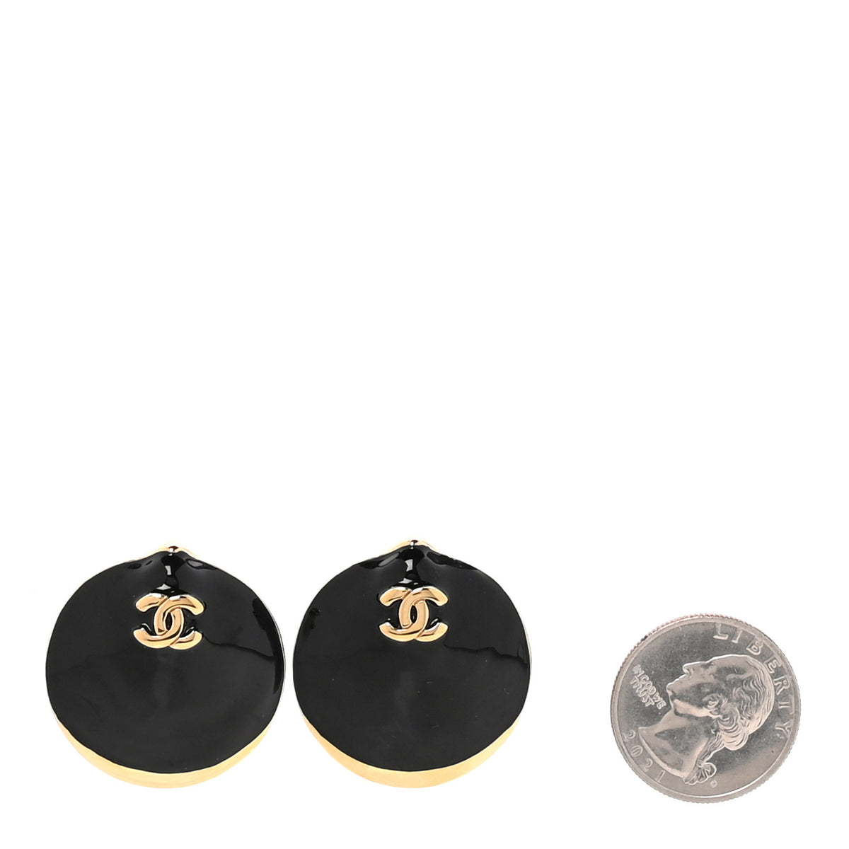 Metal Resin CC Stud Earrings Gold Black