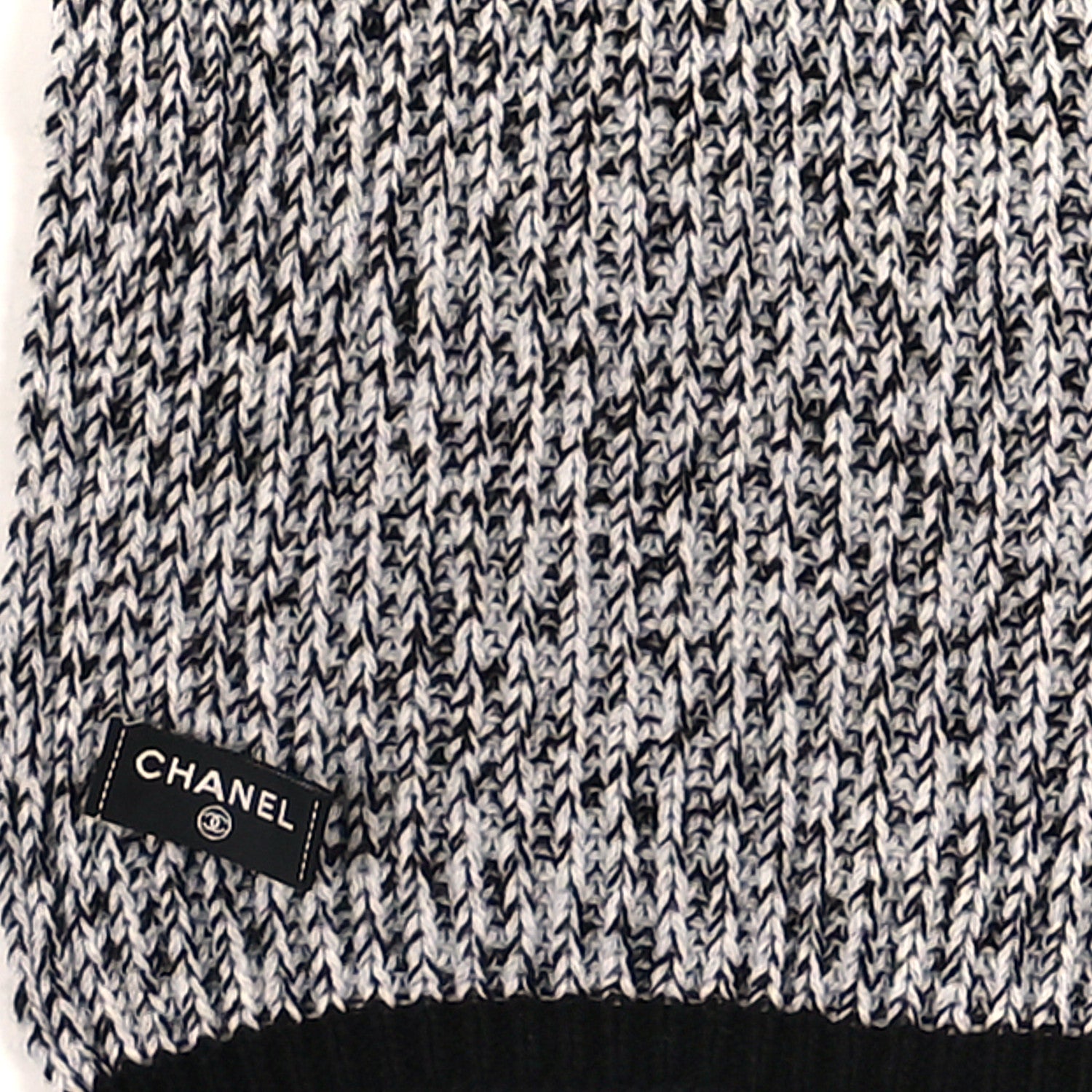 Chanel Cashmere Knit CC Scarf Black White 3 of 3