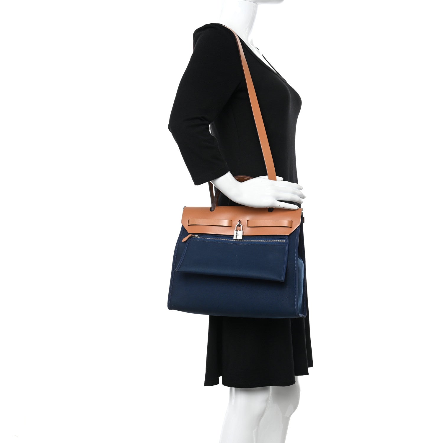 Hermes Vache Hunter Toile Herbag Zip 31 PM Bleu De Malte Natural 2 of 18