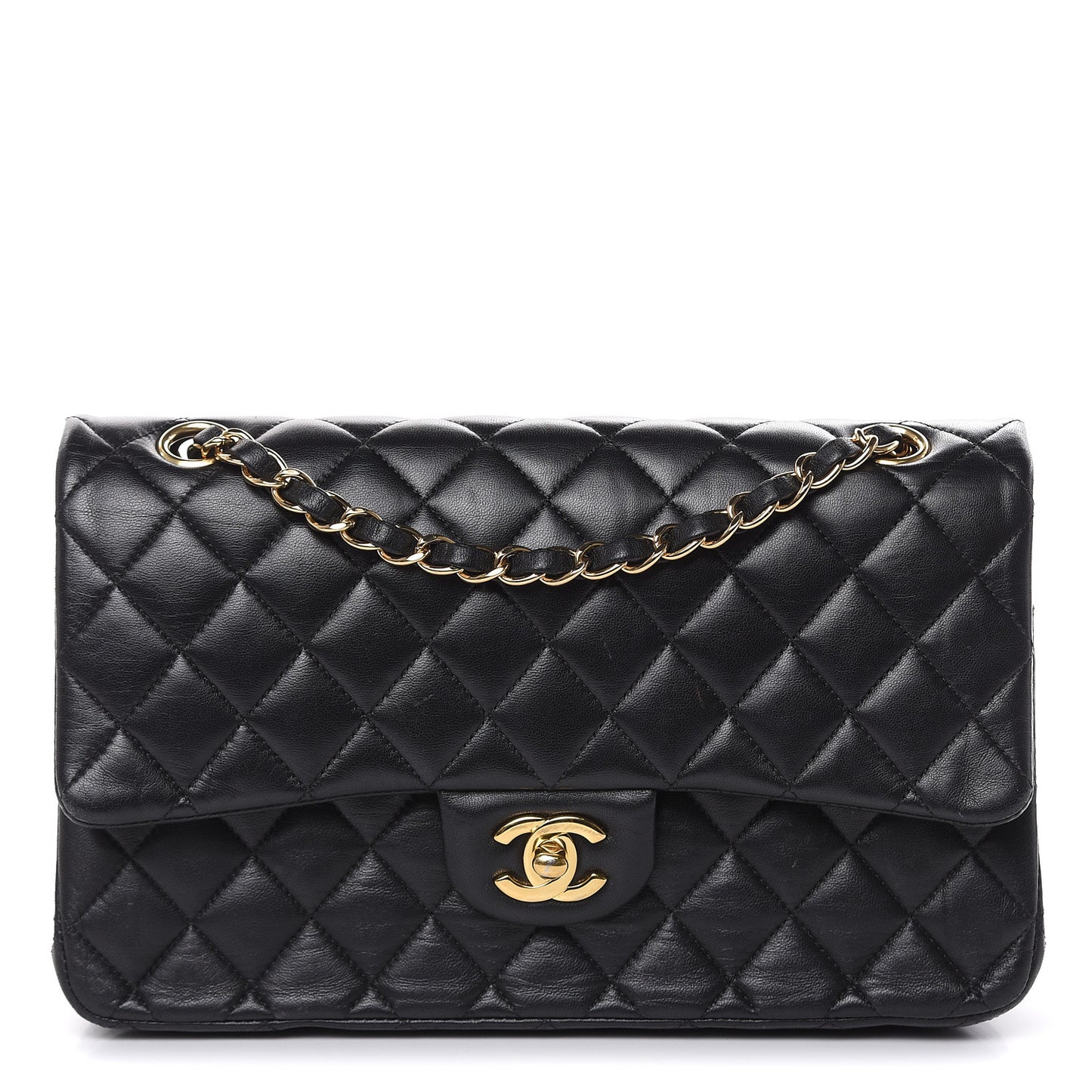 Lambskin Quilted Medium Double Flap Black