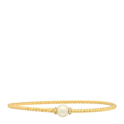 David Yurman 18K Yellow Gold Diamond Pearl 7mm Solari Station Bracelet 1 of 4