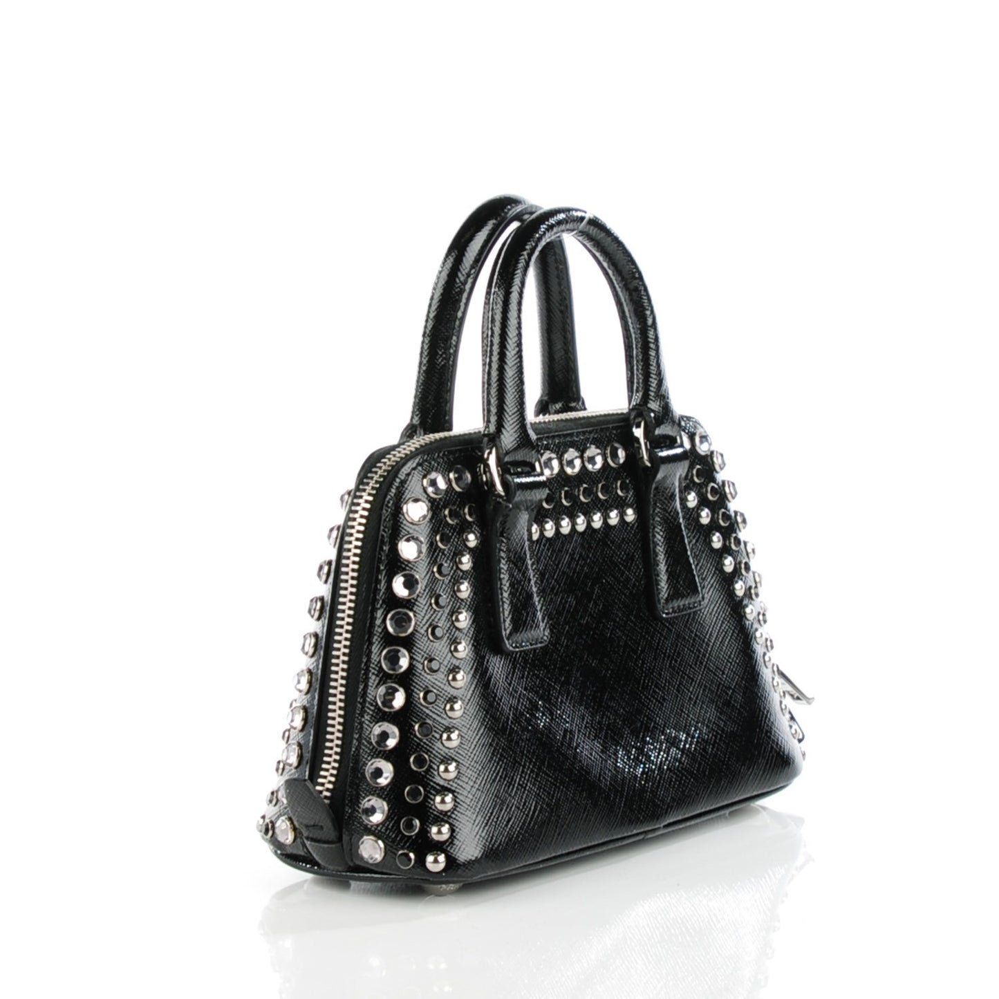 Saffiano Vernice Crystal Studded Mini Promenade Tote Black