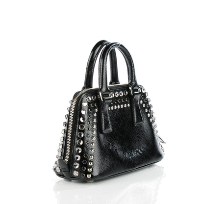 Prada Saffiano Vernice Crystal Studded Mini Promenade Tote Black 3 of 7