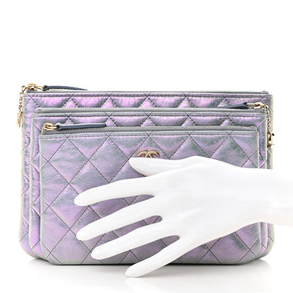 Chanel Iridescent Crumpled Calfskin Trio Cosmetic Case Purple 2 of 15