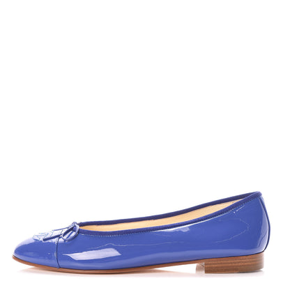 Chanel Patent Calfskin CC Cap Toe Ballerina Flats 39 Blue 1 of 9
