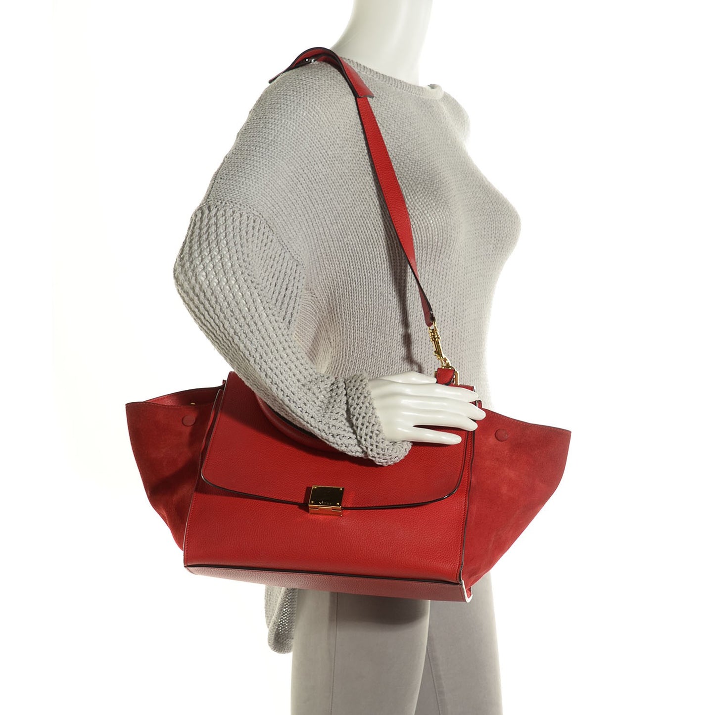 Drummed Calfskin Suede Medium Trapeze Coquelicot