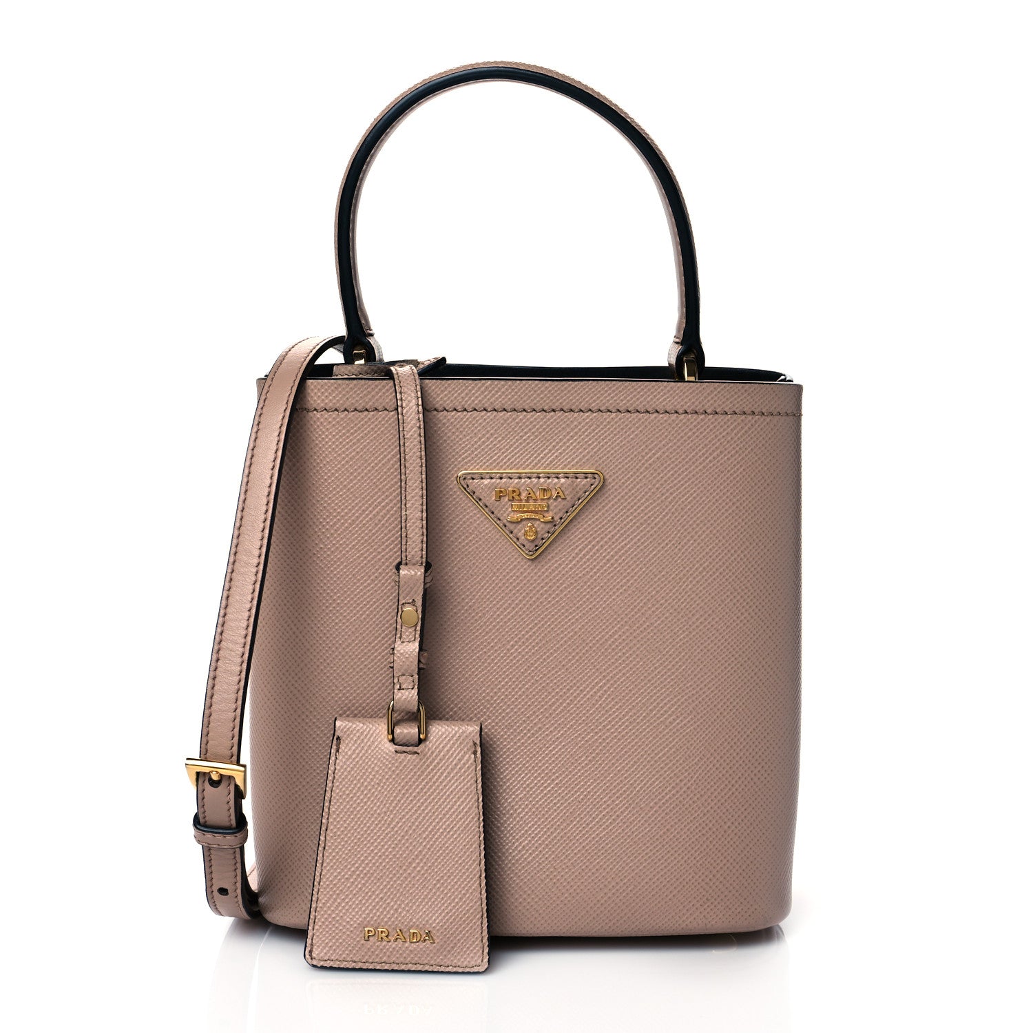 Prada Saffiano Cuir Calfskin Small Panier Bucket Bag Cipria Black 1 of 9