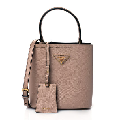Prada Saffiano Cuir Calfskin Small Panier Bucket Bag Cipria Black 1 of 9
