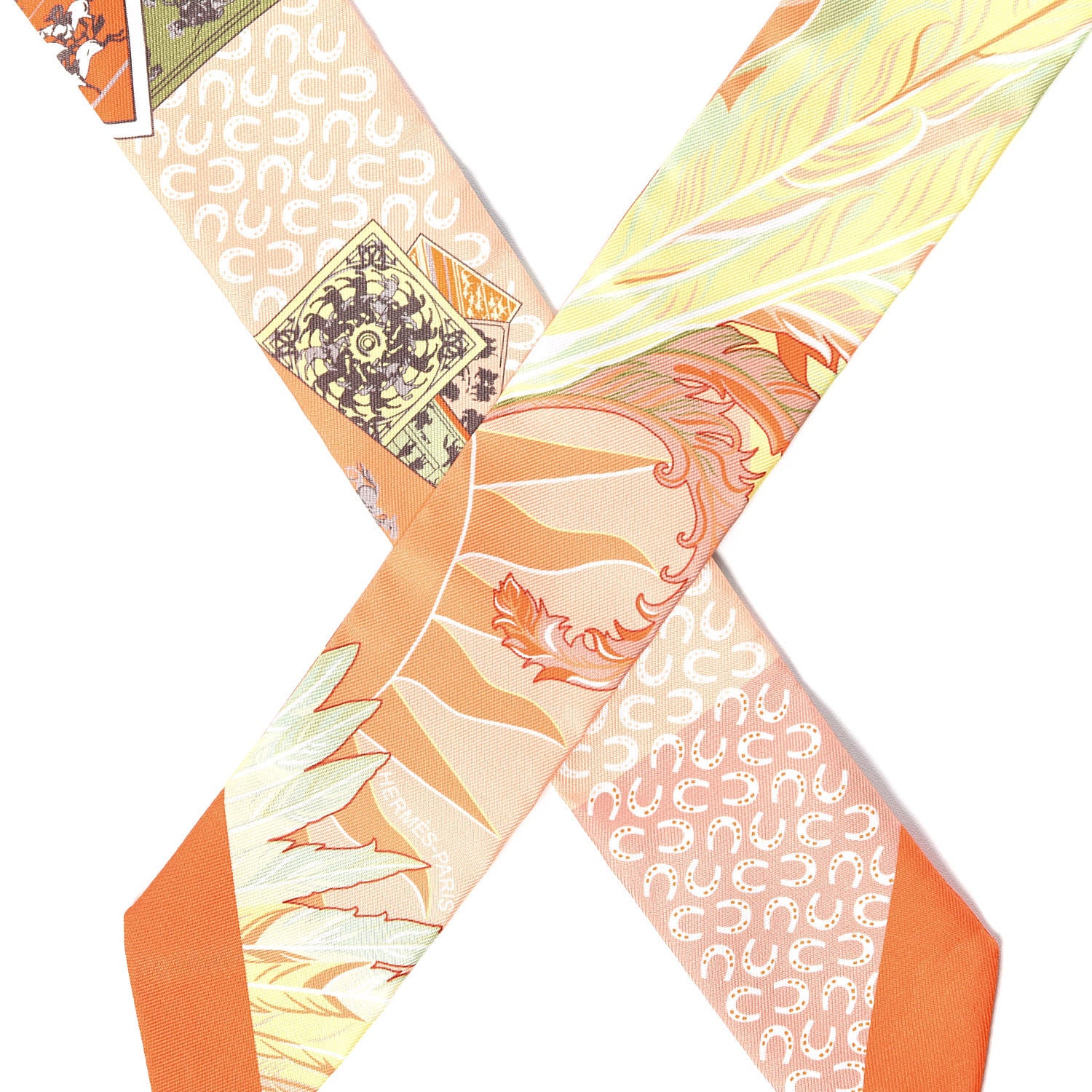 Hermes Silk Cheval Phoenix Twilly Orange Jaune Vif Vert 4 of 5