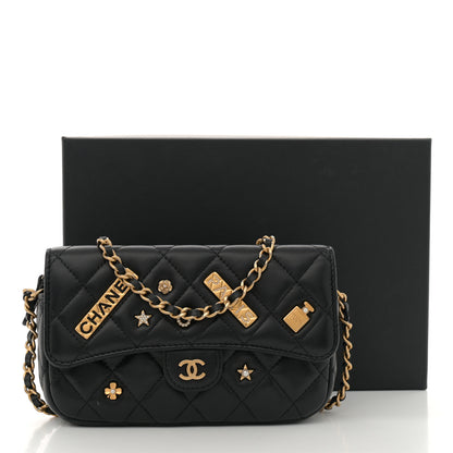 Chanel Lambskin Quilted Charm Flap Phone Holder With Chain Black 13 of 13