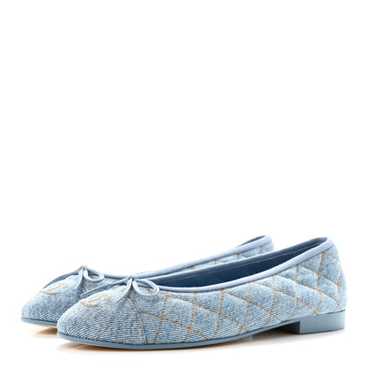Chanel Denim Quilted Cap Toe CC Ballerina Flats 36.5 Light Blue 4 of 10
