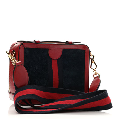Gucci Suede Calfskin Web Small Ophidia Top Handle Shoulder Bag New Blue Romantic Cherry 3 of 10