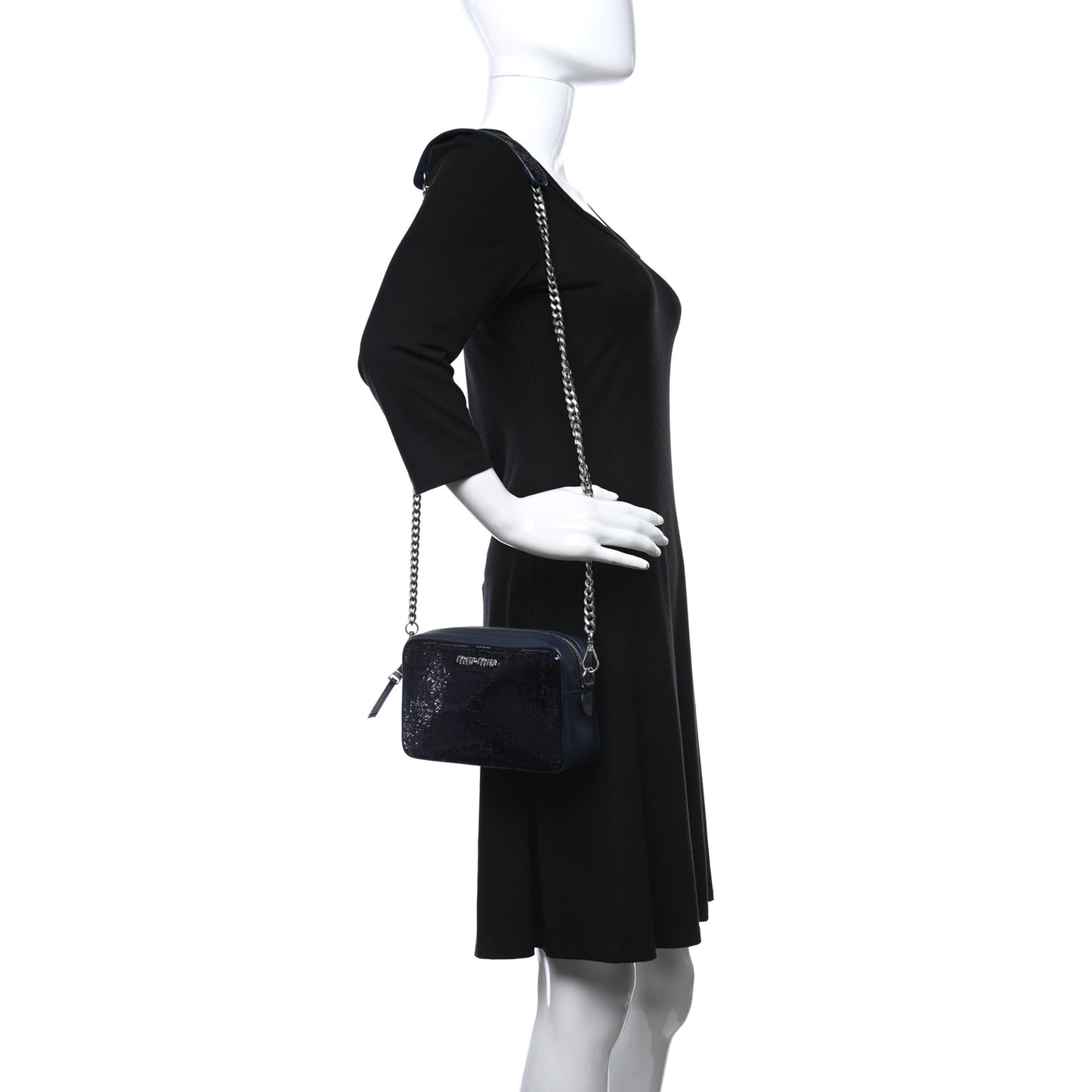 Paillettes Sequin Chain Camera Bag Bleu