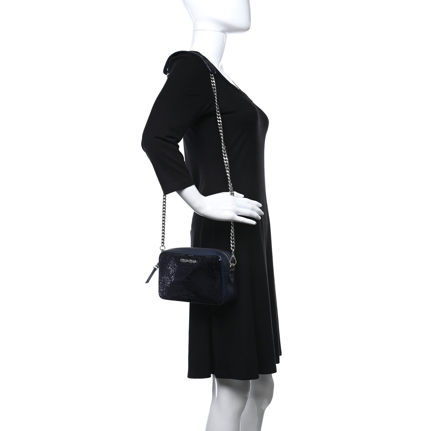 Miu Miu Paillettes Sequin Chain Camera Bag Bleu 2 of 8