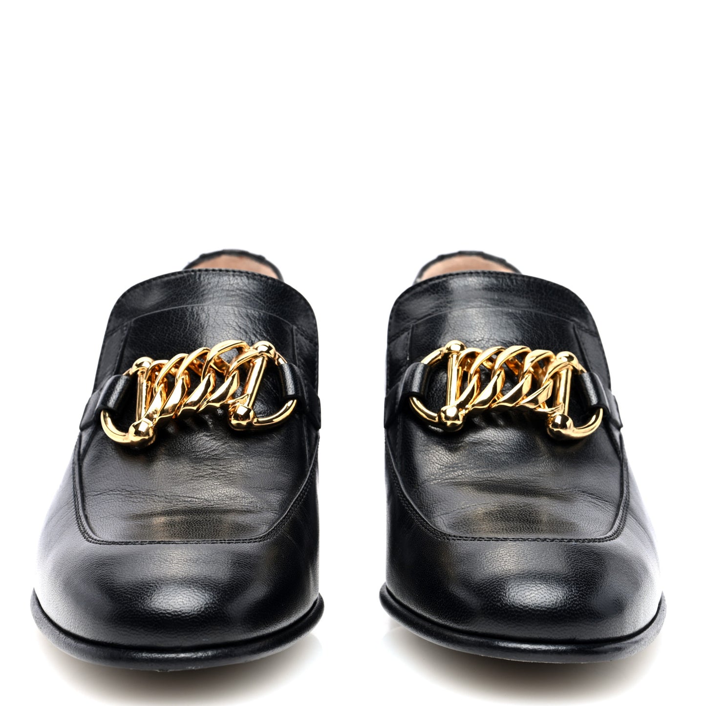 Goatskin Womens Chain Mid-Heel Loafers 37 Black