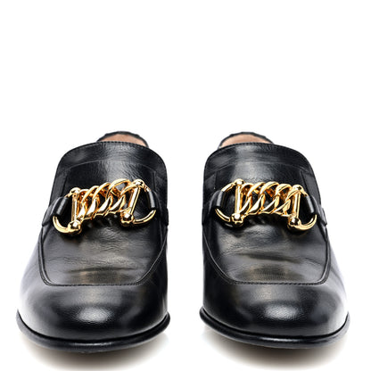 Gucci Goatskin Womens Chain Mid-Heel Loafers 37 Black 2 of 8