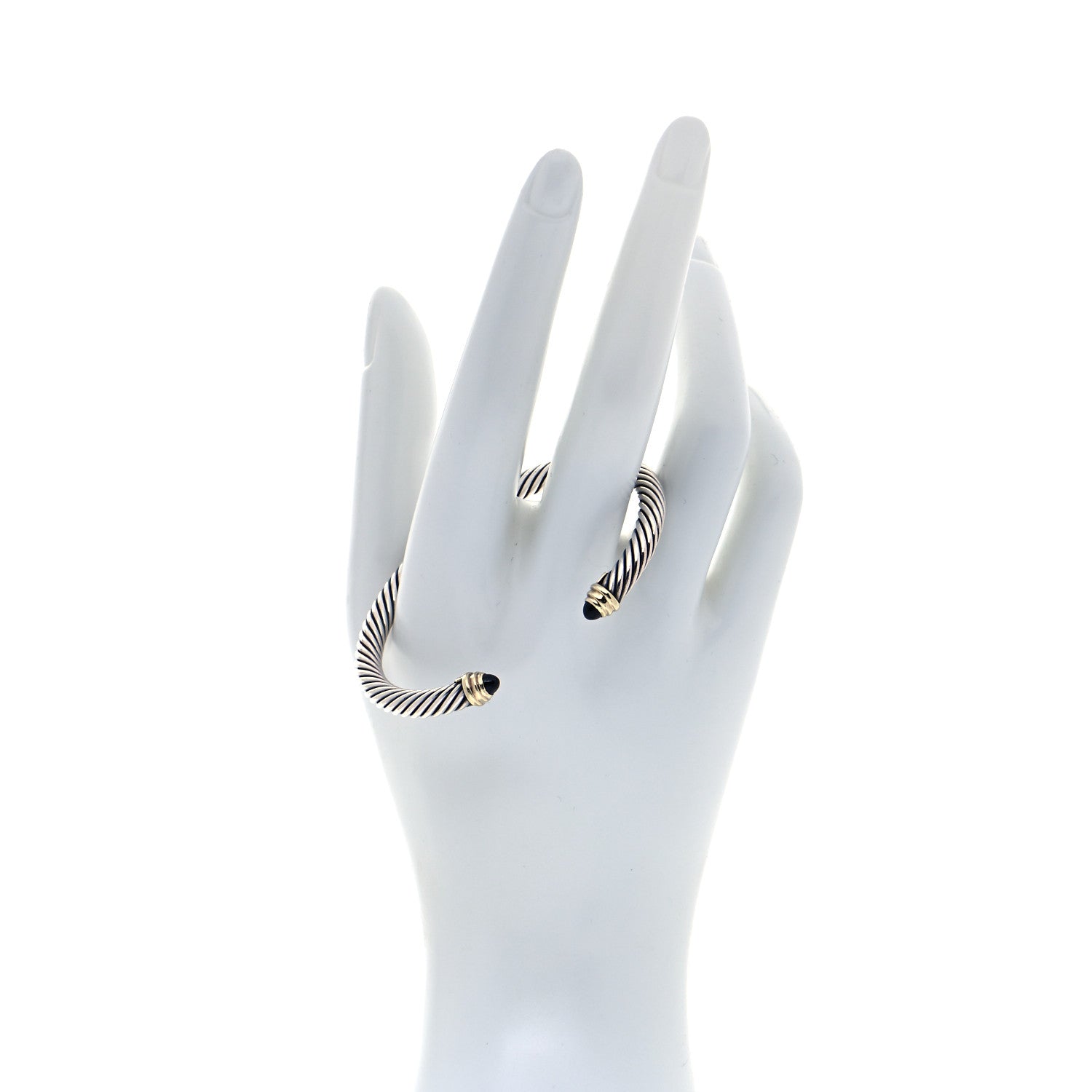 David Yurman Sterling Silver 14K Yellow Gold Black Onyx 5mm Cable Classics Petite Color Bracelet 2 of 5