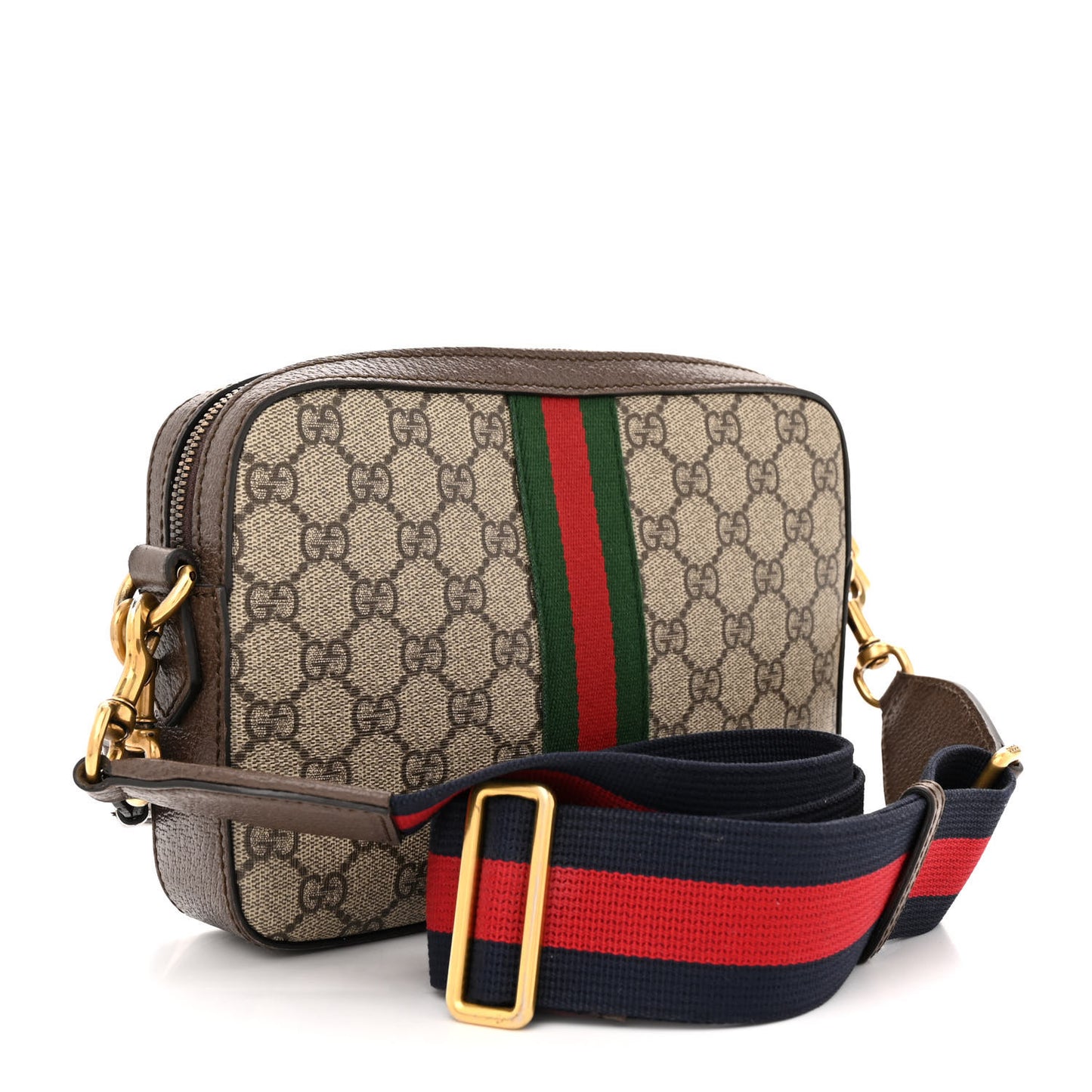 GG Supreme Monogram Textured Dollar Calfskin Web Ophidia Wristlet Shoulder Bag Beige Ebony New Acero