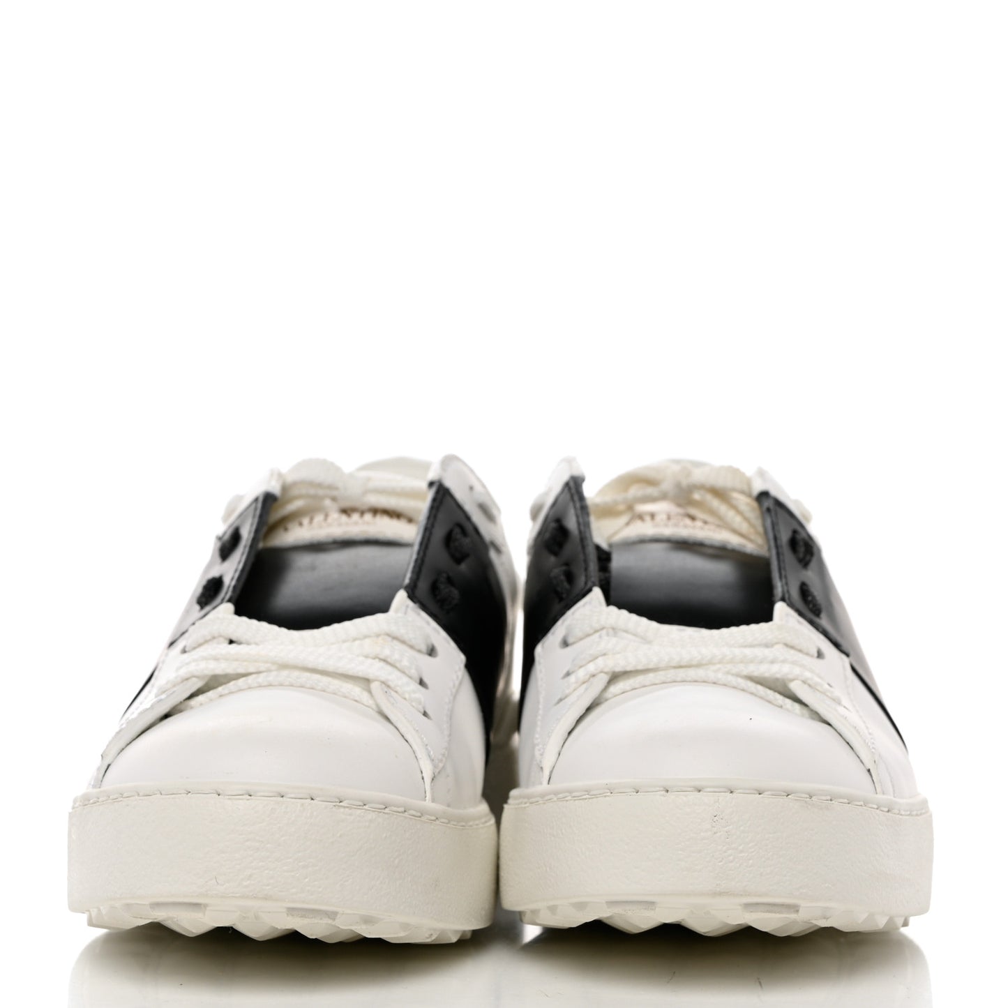 Calfskin Womens Rockstud Open Sneakers 36.5 White Black