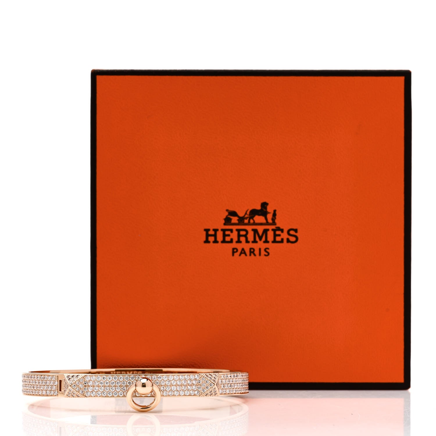 Hermes 18K Rose Gold Diamond PM Collier De Chien Full Pave Bracelet SH 4 of 4