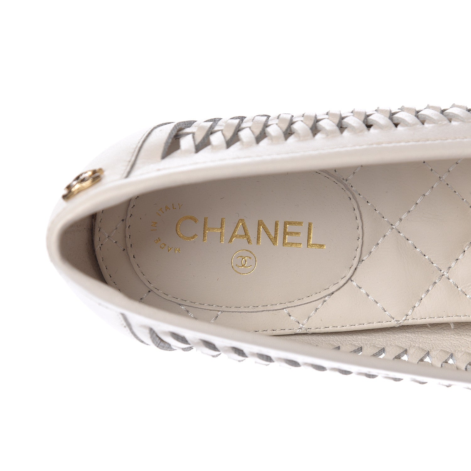 Chanel Lambskin Braided Kangaroo Mocassin Loafers 36 White 7 of 10