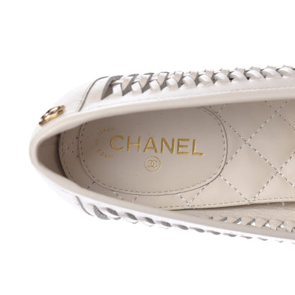 Chanel Lambskin Braided Kangaroo Mocassin Loafers 36 White 7 of 10