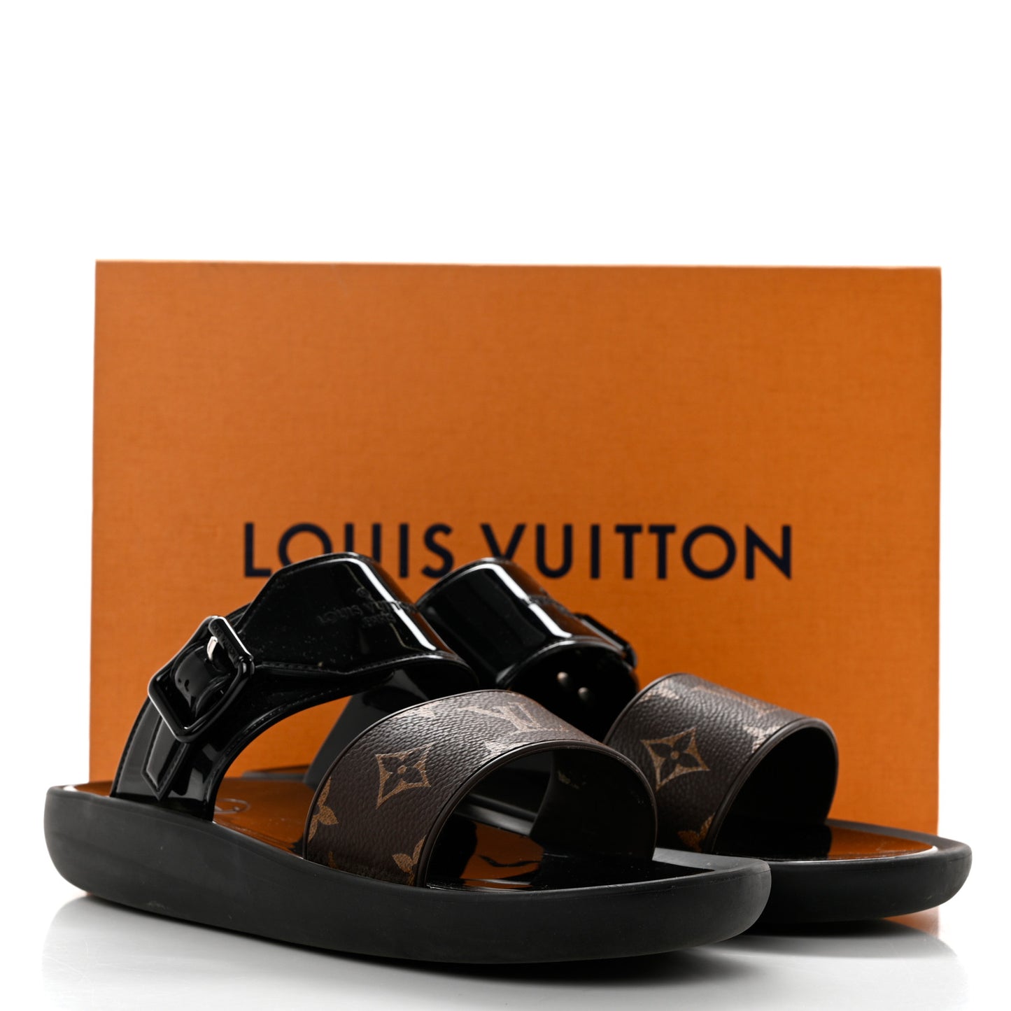 Monogram Sunbath Flat Mule Sandals 39 Black