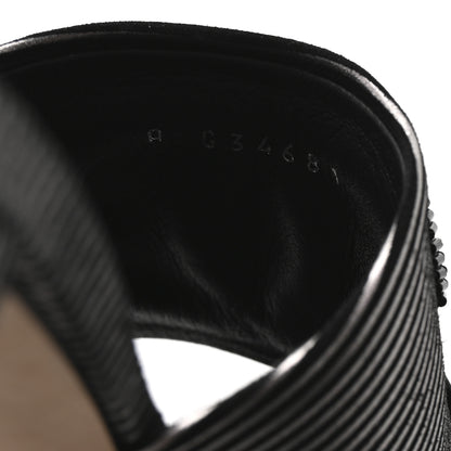 Chanel Calfskin Striped Beaded CC Mule Sandals 37.5 Black 9 of 10