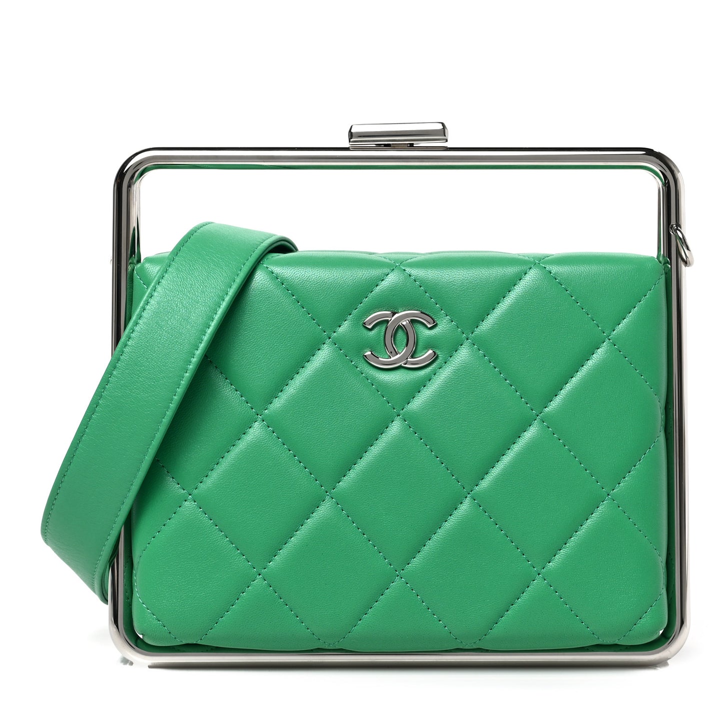 Quilted Lambskin Metal Bar Clutch Bag Green