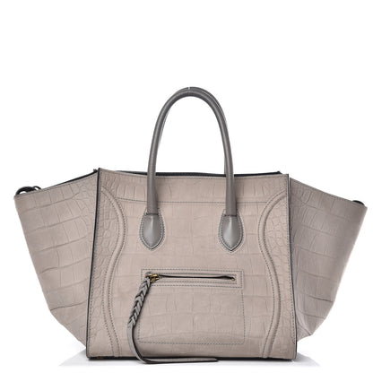 Celine Crocodile Embossed Nubuck Medium Phantom Luggage Grey 1 of 20