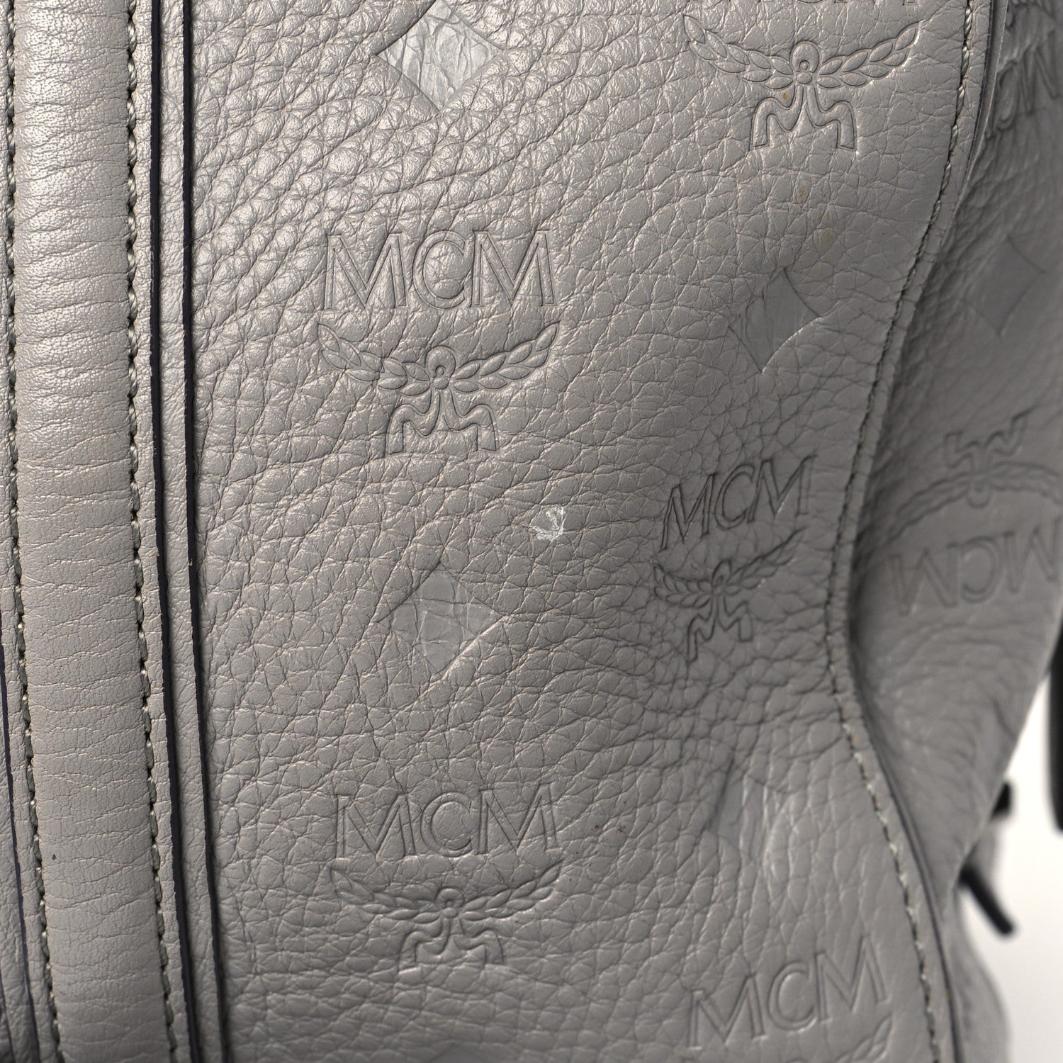 MCM Calfskin Ottomar Monogram Essential Boston Bag Grey 11 of 12