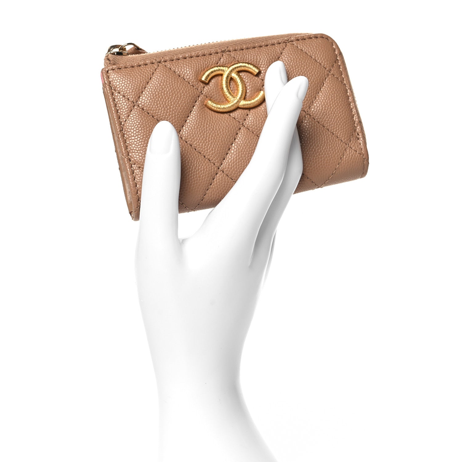 Chanel Caviar Quilted Zipped Key Holder Case Dark Beige 2 of 8